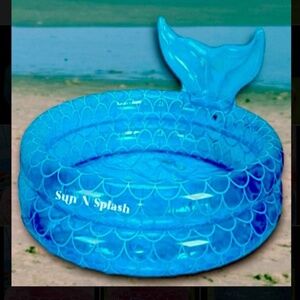 Sun N Splash Small Inflatable Blue 35” Diameter Outdoor Pool- Mermaid Tail